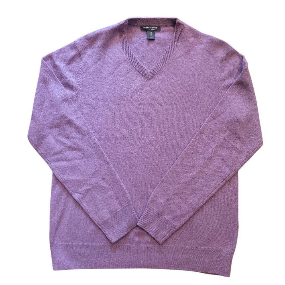 Paolo Mondo Sweater Men's Medium Purple Cashmere V Neck Pullover Soft Warm